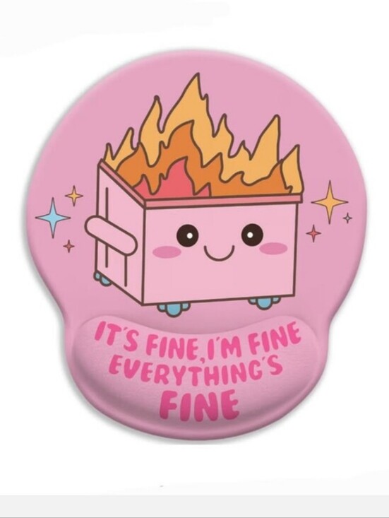 Accessories - Pink Kawaii Dumpster Fire Mouse Pad with Wrist Support